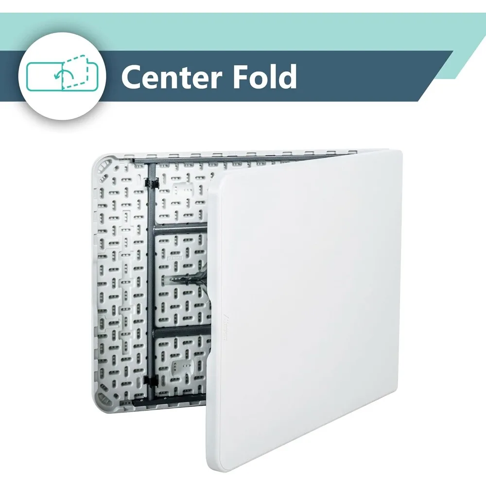 طاولة مأدبة بيضاء خفيفة الوزن ومتينة بطول 6 أقدام قابلة للطي للمناسبات الداخلية والخارجية مع قاعدة ثابتة #5