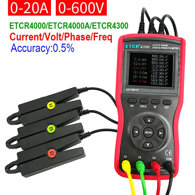 

20A/600V Digital Double Clamp ETCR4000 ETCR4000A Phase Voltmeter ETCR4300 Triple Clamp Automatic 0~360 Phase Voltammeter Meter