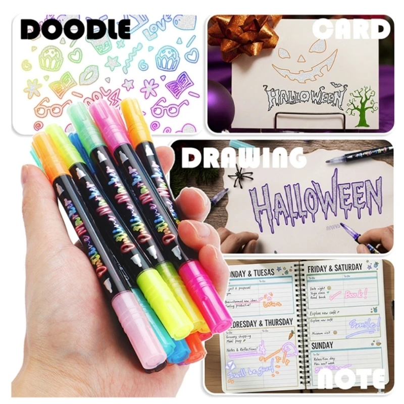 

12 шт., маркеры с металлической краской, ручки, блестящие маркеры, двойная линия, маркер, набор маркеров, ручки для выделения