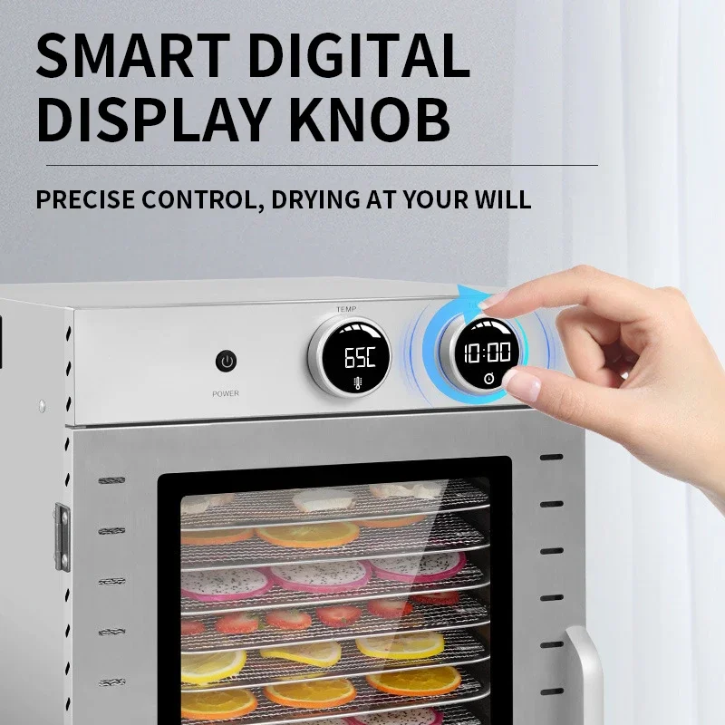 12 طبقة 2 في 1 مجفف طعام مقبض إلكتروني للتحكم 1200 وات مجفف قوي للفواكه والخضروات واللحوم والأسماك المتشنجة