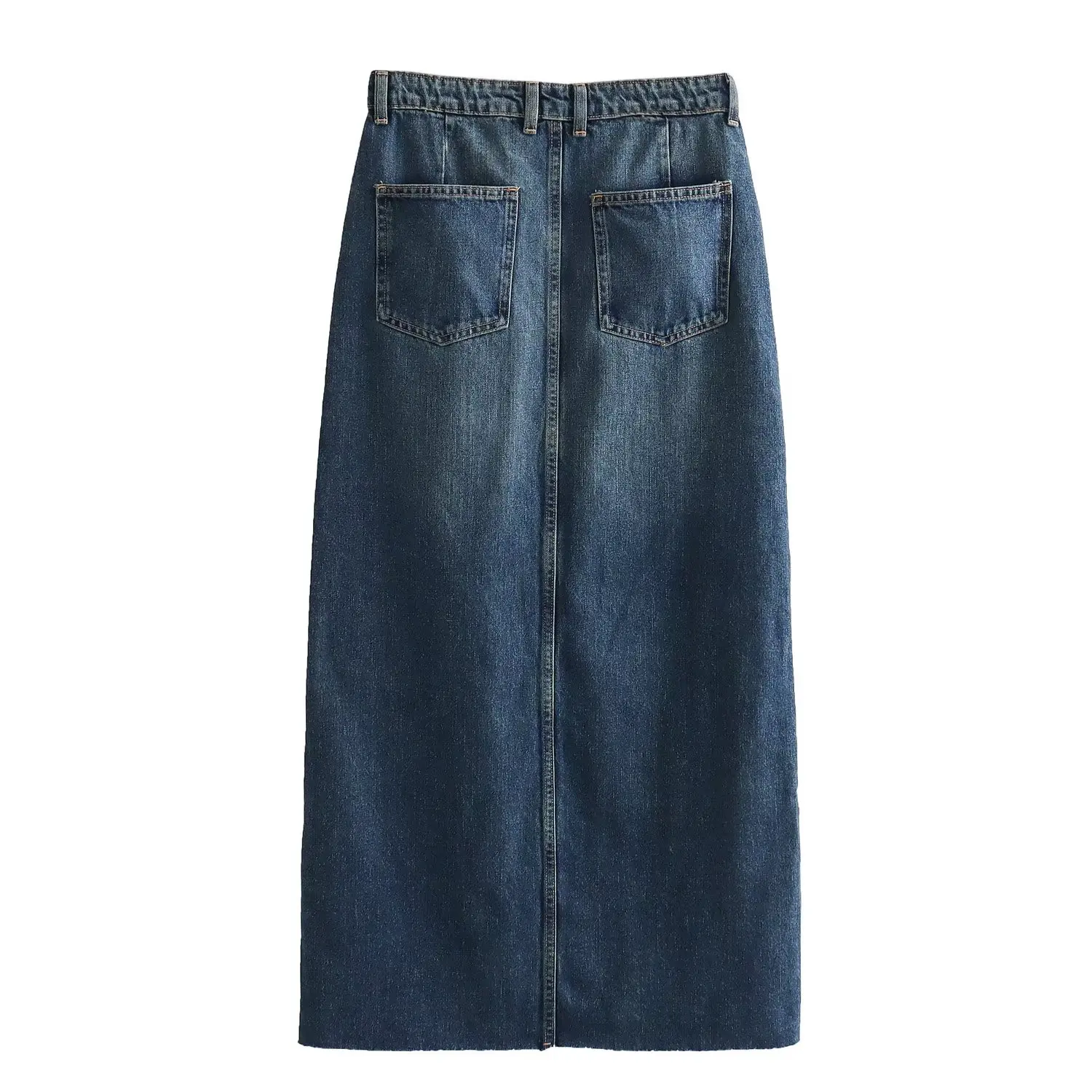 

Jenny&Dave High Waisted Blue Casual Denim Midi Skirt Women Fashion Ladies French Vintage Split Denim Skirt