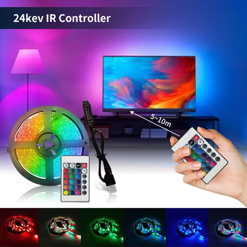 Taśma LED 1m USB Taśma 60 LED Taśma RGB SMD 2835 Z pilotem Elastyczna taśma diodowa Taśma Taśma Podświetlenia TV Wystrój pokoju