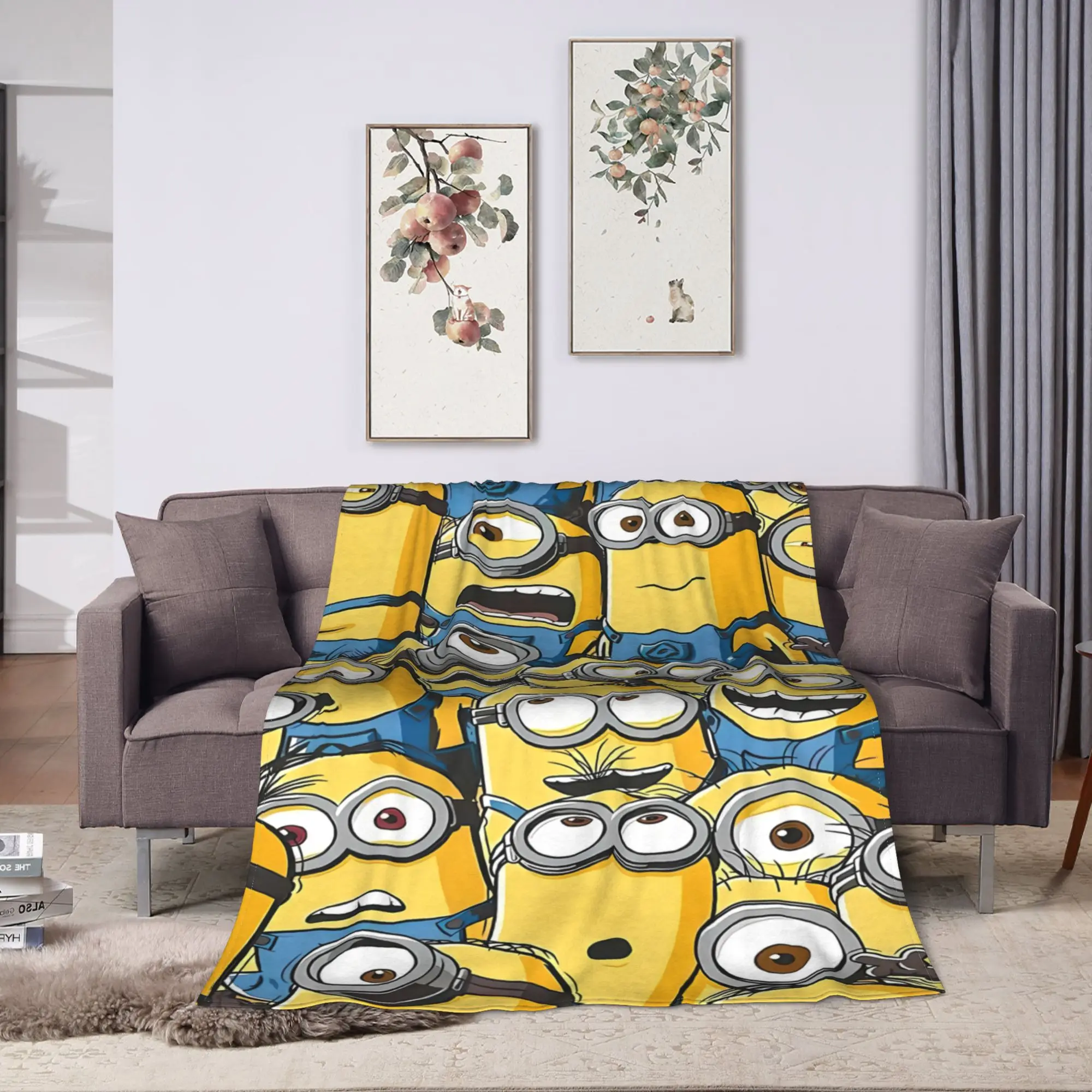 Warm Soft Blankets Children Airplane Travel Cartoon M-Minions Throw Blanket  Flannel Bedspread For Home Decor Sofa Bed Cover