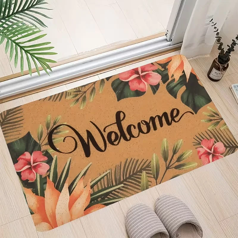 Leopard Print Welcome Doormat with Bold Lettering Non Slip Entrance Mat for Modern Homes