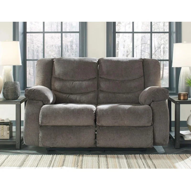 Cinza escuro reclinável Loveseat, Modern Manual Pull Tab, assinatura Design por Ashley Tulle, cinza escuro