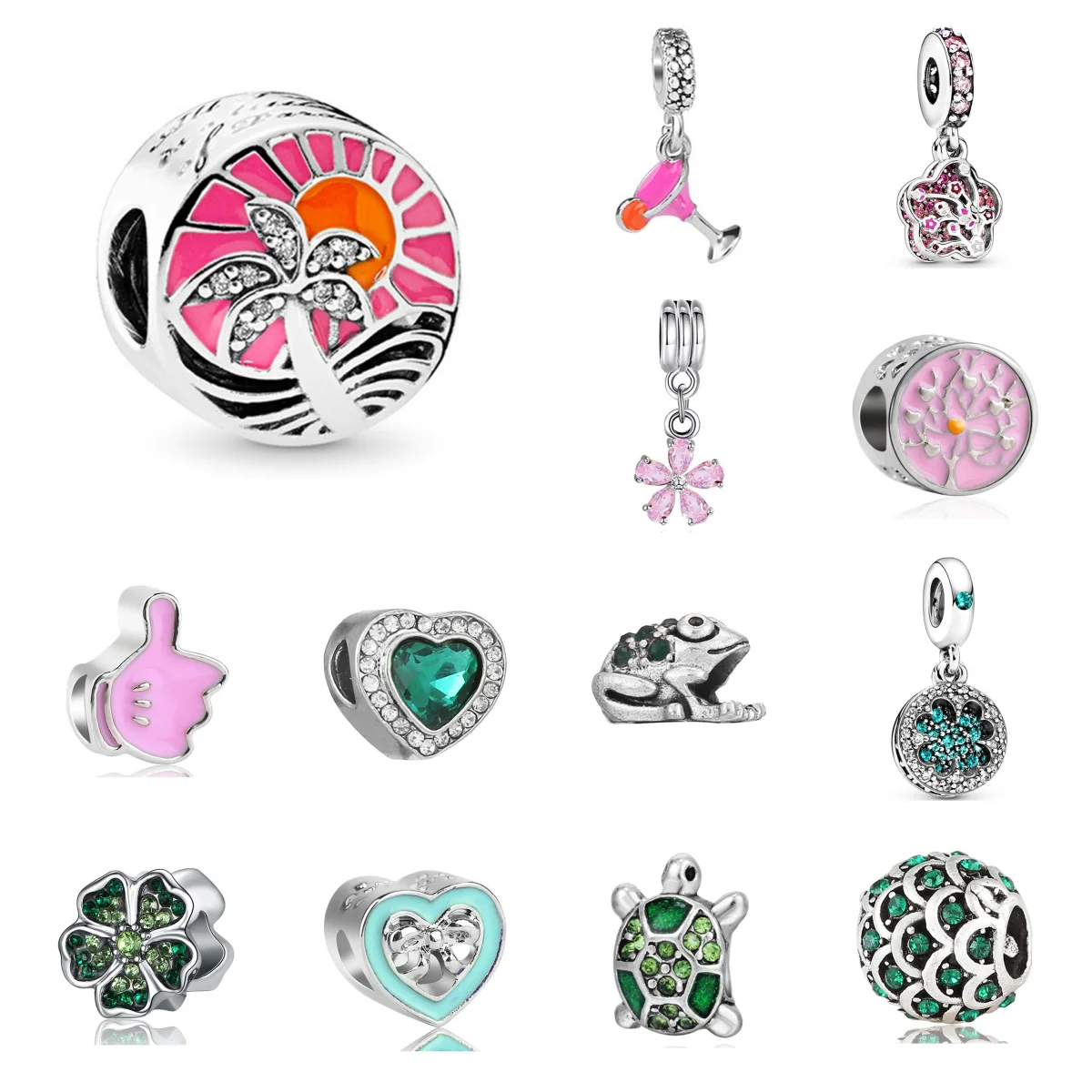 

2024 New Blue Pendant Silver Plated Heart Charm Beads For Fashion DIY Bracelet Necklace Jewelry Accessories Gifts