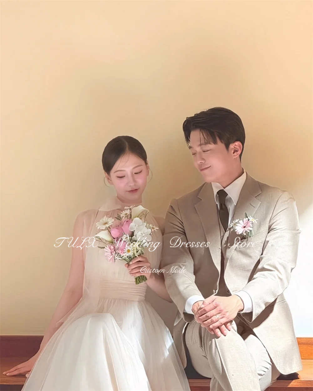 TULX High Neck Sleeveless Korea Wedding Dresses Photo Shoot 웨딩드레스 Tulle A line Floor Length Bridal Gowns Corset Customized 2025