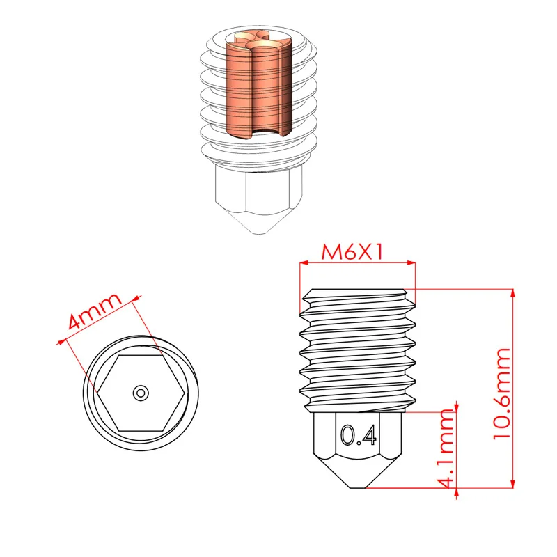 3D printer accessories FOR Bambu Lab X1P1 hardened steel CHT nozzle three holes high flow wear-resistant nozzle 4