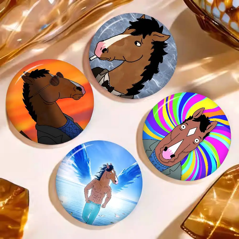 B-BoJack H-Horseman Creative Pins Funny Faces Round Snap-in Brooch Badge Backpack Hat Accessories Jewelry Gifts