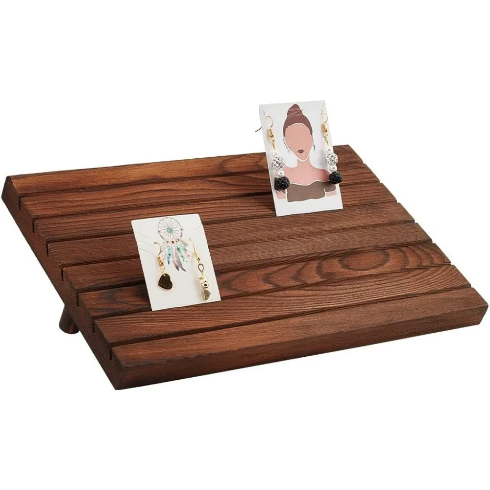 7 Slots Wooden Earring Display Stands Wood Card Holder with 2 Detachable Pegs Jewelry Earring Display