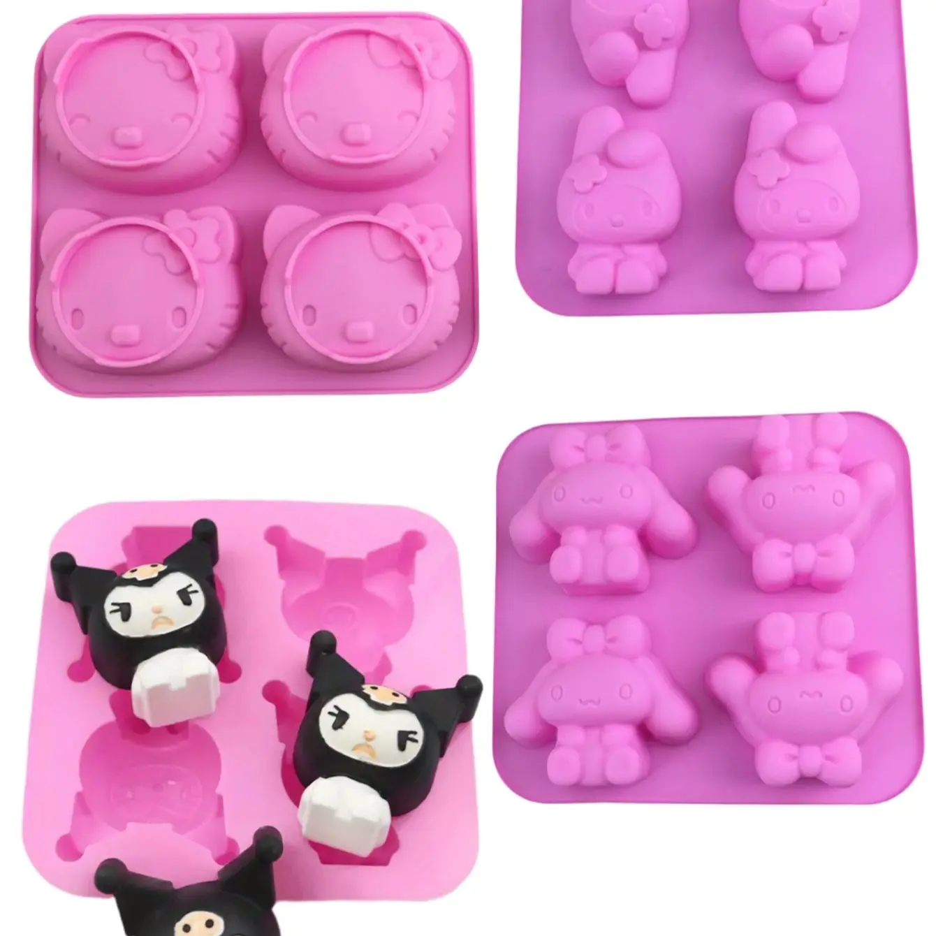 1pc HelloKittys Kuromi Cinnamoroll Siliconen Bakvorm 4-Cavity Food Grade Flexibele DIY Mold voor Cake Chocolade Desserts - afbeelding 2