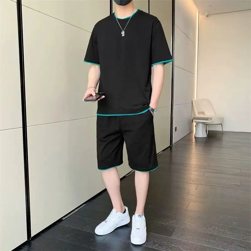

Summer Men Clothes Casual Summer Set Short Sleeve Fakte Two Piece Tshirt Shorts 2 Piece Set Male Sports Suit Harajuku Sports Set