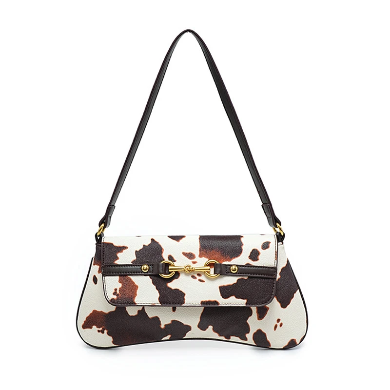 

Retro Cow Print Women's Shoulder Underarm Bag European American Fashion Trendy Saddle Bag New High-end Handbag Small Square Bag