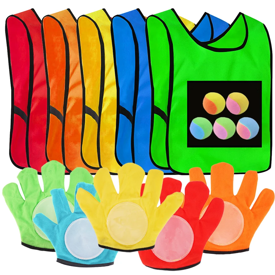 Sticky Ball Vest Gloves Set with 5pcs 6cm Soft Ball Outdoor Interactive Throwing Ball Sports Game Sticky Target Game Sandbag Set