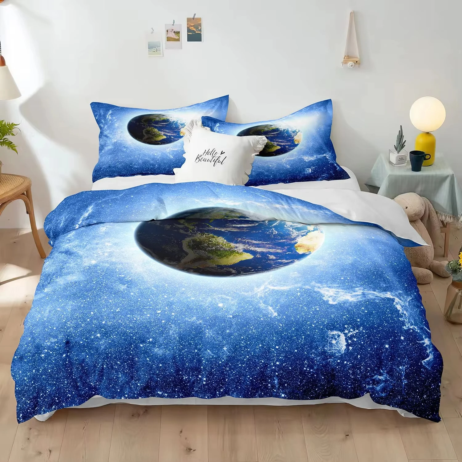 Earth Print Bedding Set Twin King Size Outer Space Comforter Cover Room Decor Galaxy Duvet Cover Universe Planet Bedspread Cover