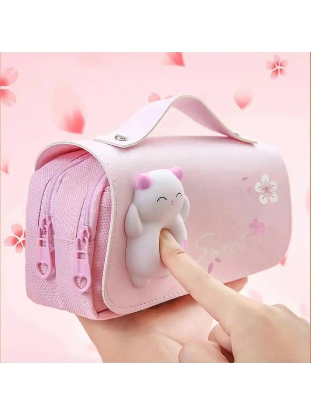 3D Kawaii Pencil Case Sakura 3 Layers Pen Pouch Cute Astronaut Waterproof Leather Aesthetic Organizer School Supplies Stationery