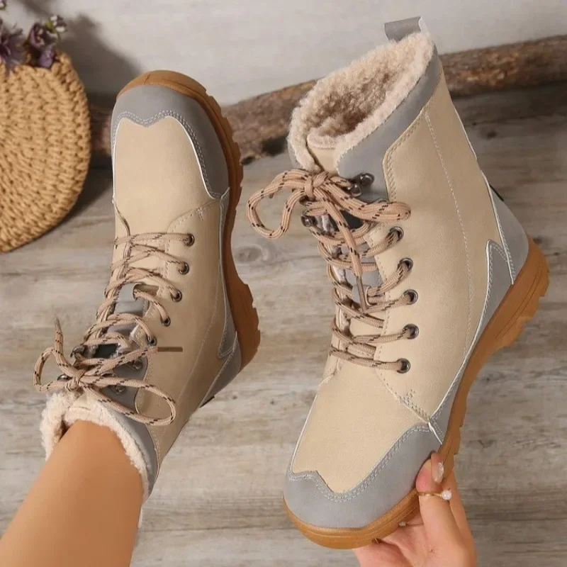 Bottes en velours épaissi pour femmes, semelle optique non ald, chaussures de randonnée en plein air, chaussures d'hiver pour femmes, nouvelle mode, 2024