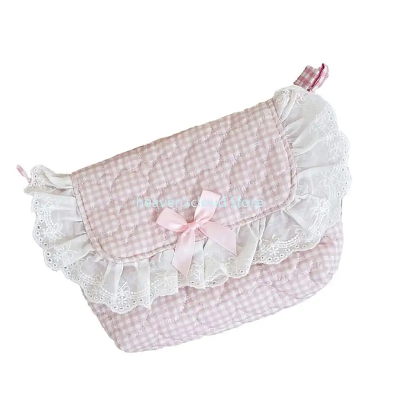 Y88Bコットンレーストリムペンシルケースクロスボディショルダーバッグ、学生女性のための取り外し可能なショルダーストラップメイクアップオーガナイザー