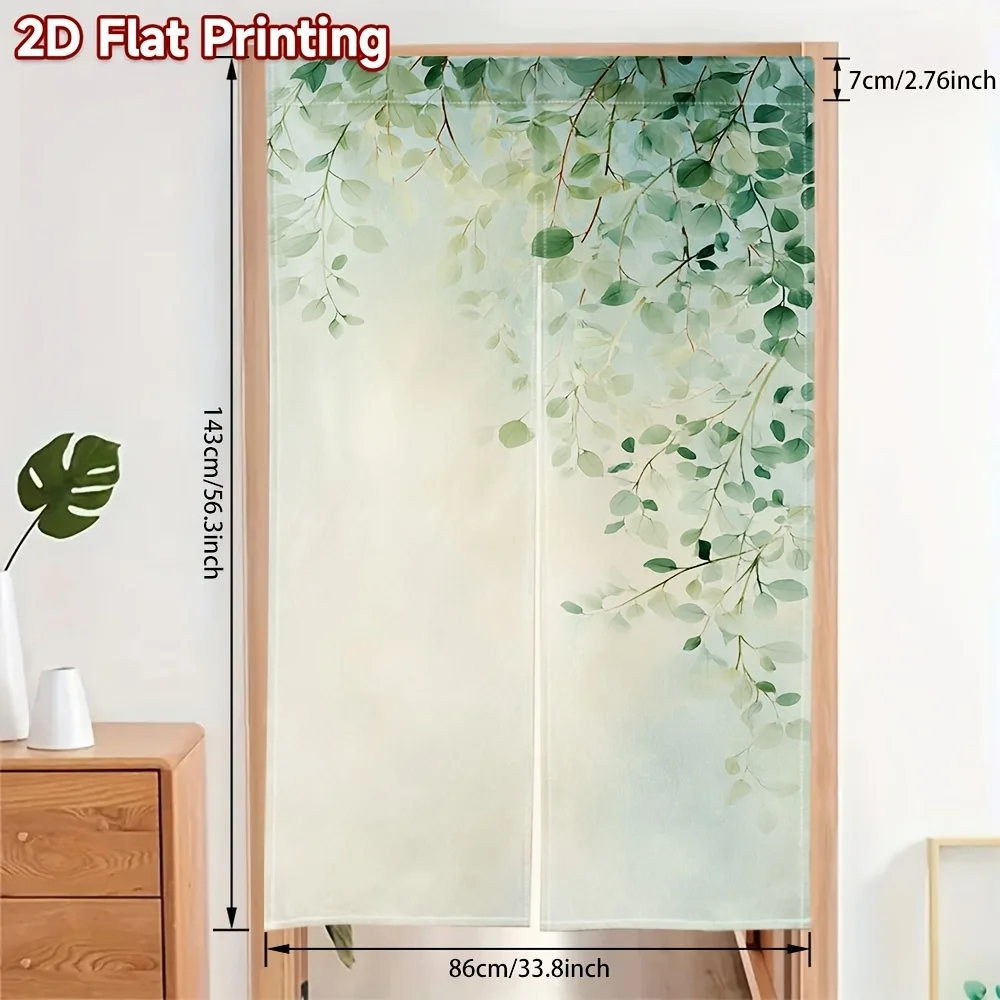 green leaf branch art noren door curtain natural foliage design 2d flat printing linen half panel living room decor Quick Setup