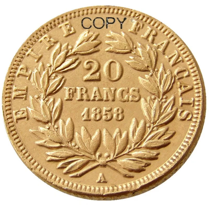 France Napoleon III 20 Francs 1858A/B Gold Plated Copy Coins