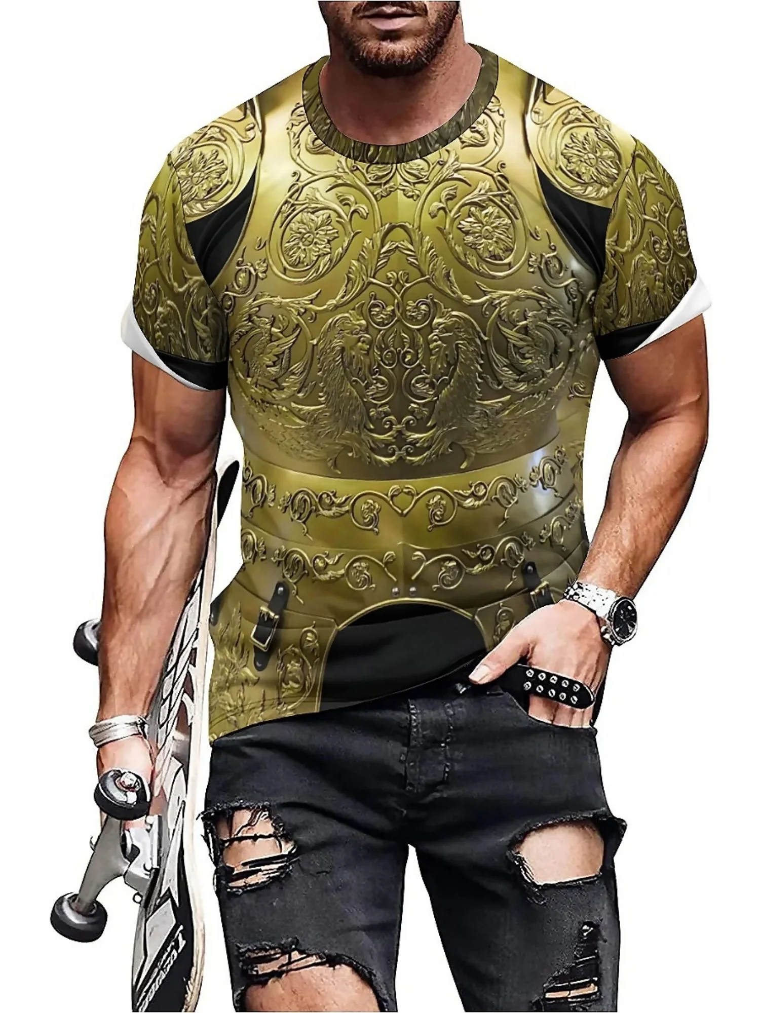 Men'S Plus Size Gothic Retro Medieval Knight Armor 3D Print T-Shirt - Unique Design to Showcase History