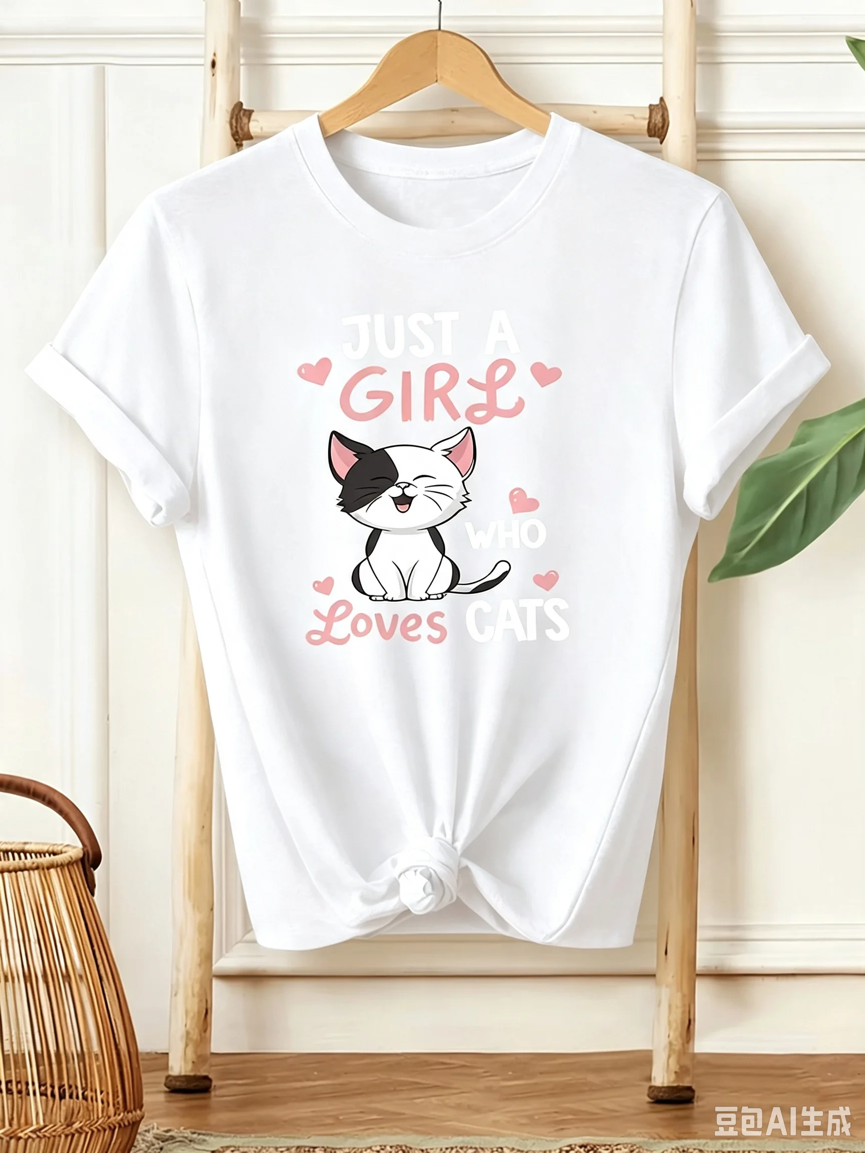 2026 Women Cat Lover Graphic T‑Shirt, Cute Kitten Heart Print Cotton Tee, Multiple Colors Available, Casual Daily Pet Lover Top
