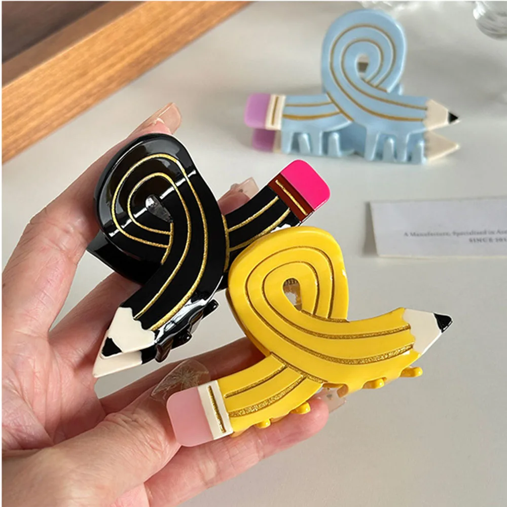 New Cute Design 7.9cm Candy Color Pencil Knot Hair Clip For Sweet Girl Cartoon Cellulose Acetate Shark Clip Hair Accessor