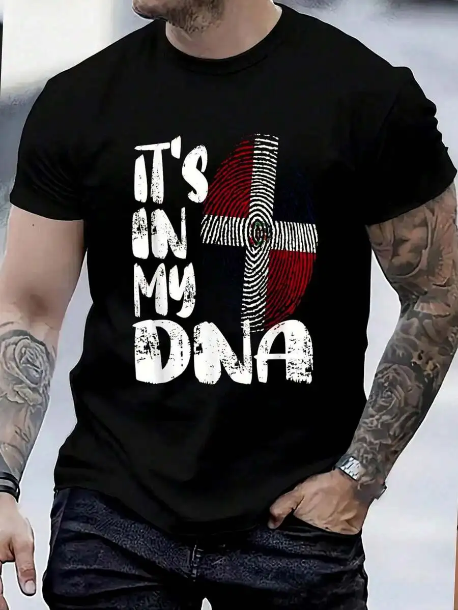 100% Cotton Dominican Republic It's In My Dna Dominican Fingerprint Flag T-Shirt Men's Graphic Tee Causal Tops Fashion Tshirt Sh