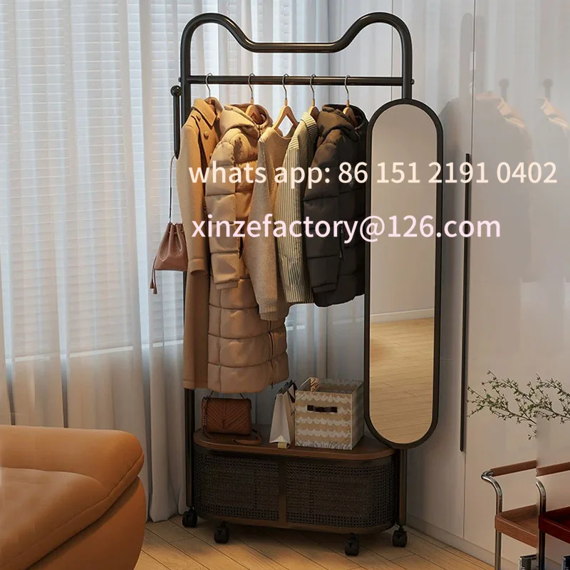 

Customizable rack with mirror hanger bedroom floor-to-ceiling full-body mirror integrated floor-to-ceiling hanger with mirror