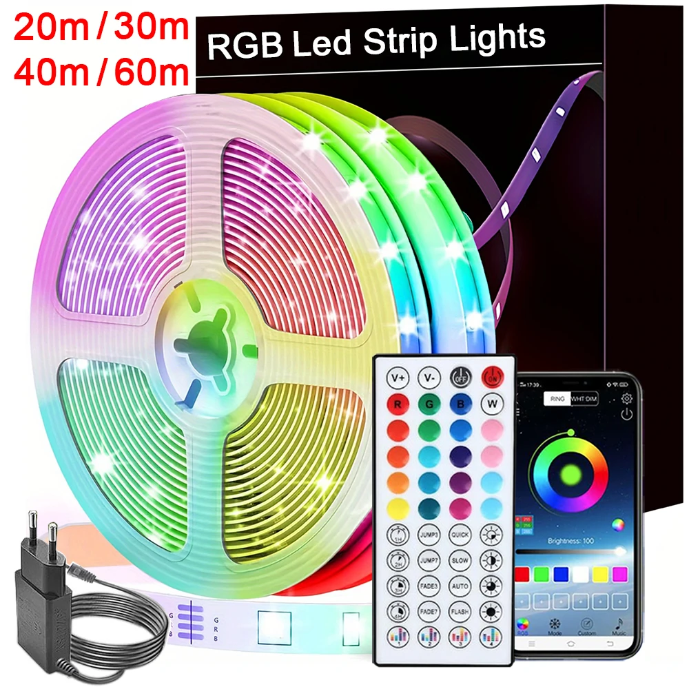 10m 20m 30m Led Lights for Room Music Sync RGB Led Strip Tape Light Flexible Ribbon for Home Party Decor TV Backlight