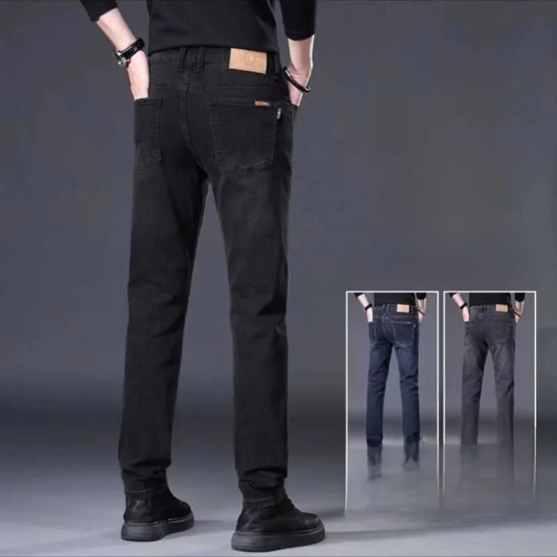 

Свободные прямые мужские джинсы, эластичные повседневные брюки Busin, весна-осень, новая модная городская одежда