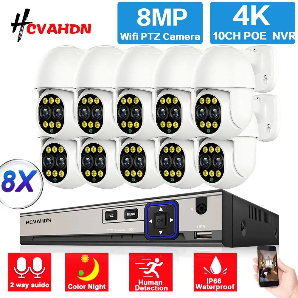 

XMEYE 8CH POE NVR Set Dual Lens 4K POT PTZ Camera Security System Kit 8X Zoom 2 Way Audio CCTV IP Camera Video Surveillance Kit