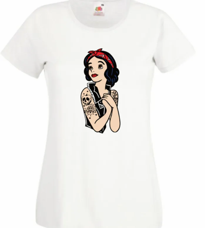 punk princess tattoo t shirt white top ladies size 8-20 cotton snowwhite