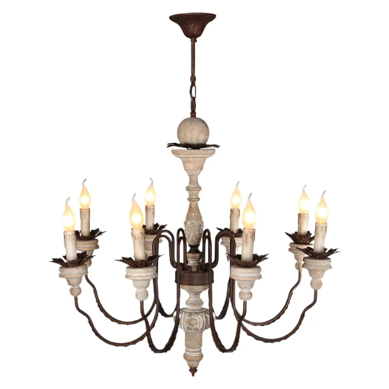 

American country retro, solid wood chandelier living room dining room, solid wood chandelier