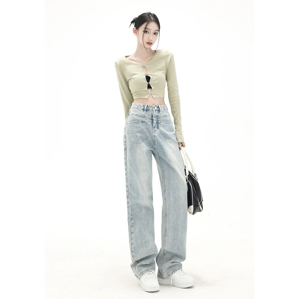 Straight Jeans Women High Waist Streetwear Light Blue Denim Pants Ladies Wide Leg Loose Jeans For Women 2024