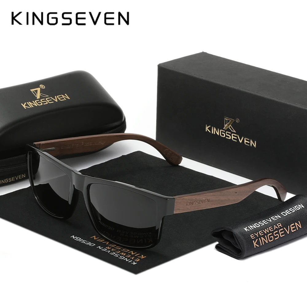 KINGSEVEN Retro Black Walnut Sunglasses Wood Polarized Sunglasses Men's Glasses Handmade UV400 Protection Eyewear