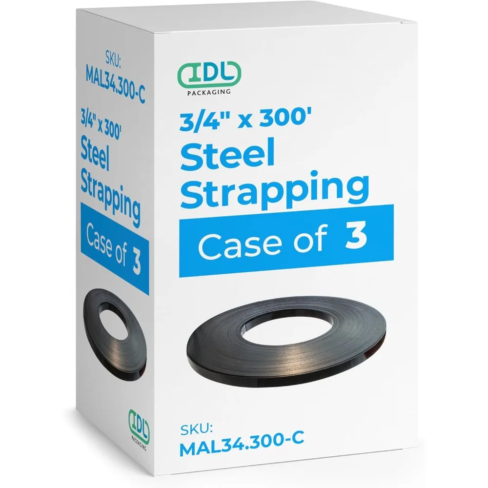 

Steel Strapping Coil 3/4" x .020" x 300' (3-Pack), 1700 lb,with Superior Cut-Resistance by IDL Packaging