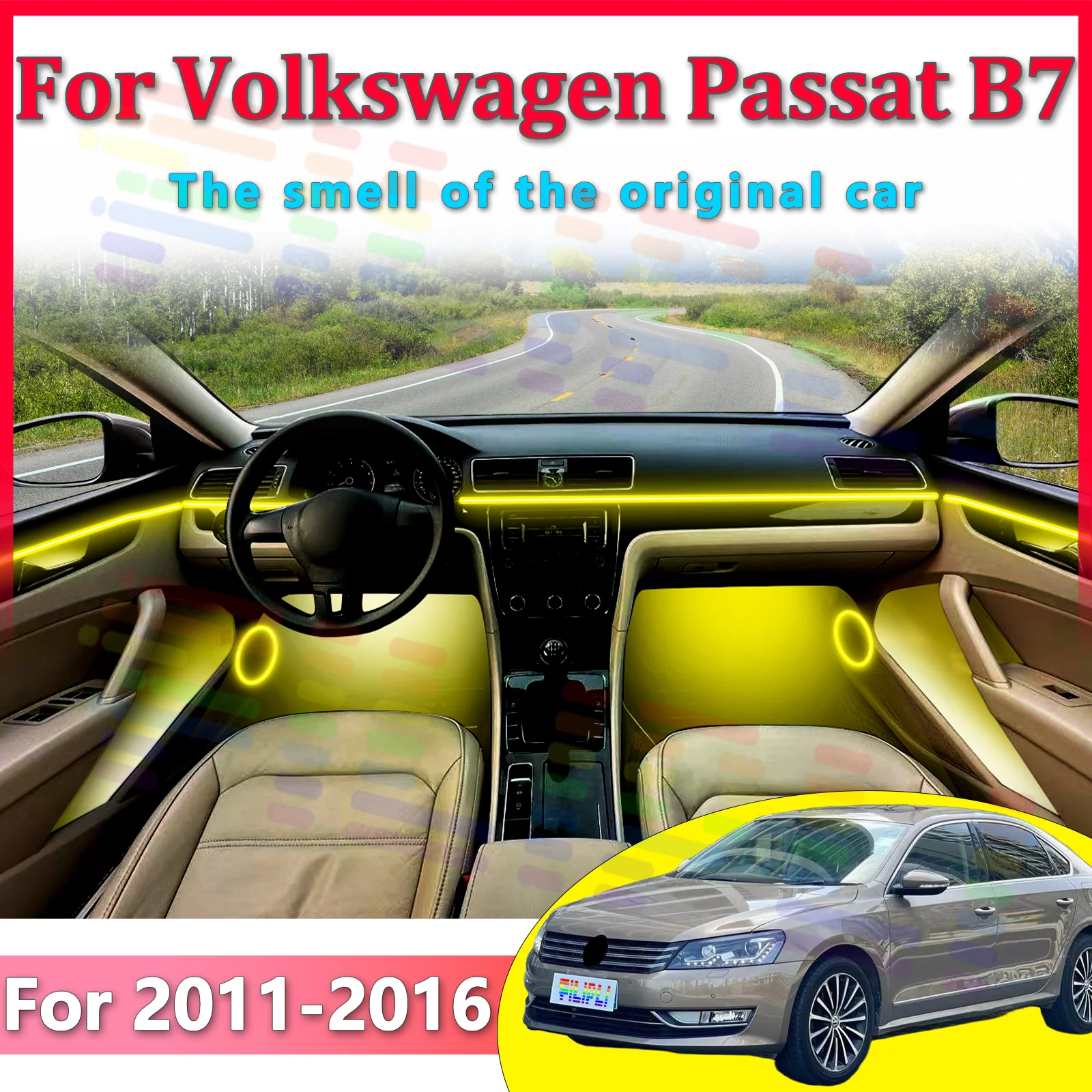For Volkswagen Passat B7 2011-2016 Luxury Invisible Acrylic Car LED Interior Ambient Lights RGB Mobile APP-Controlled Glow