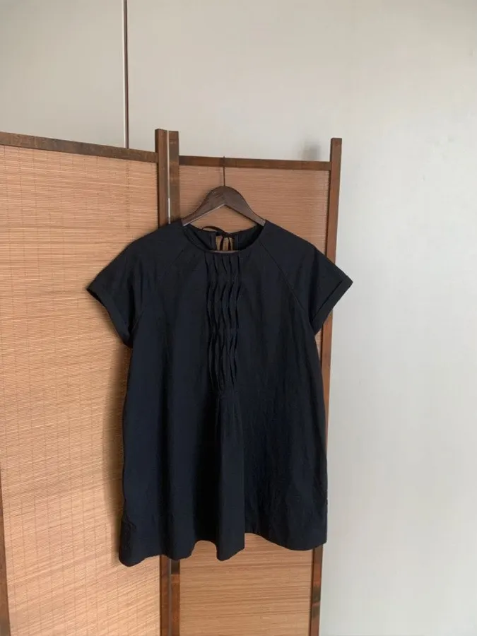 

Retro Japanese Sle Loose Pleated round Ne Tie irt Women's Summer High Sensation Casual Versatile Small Flng Sve ...