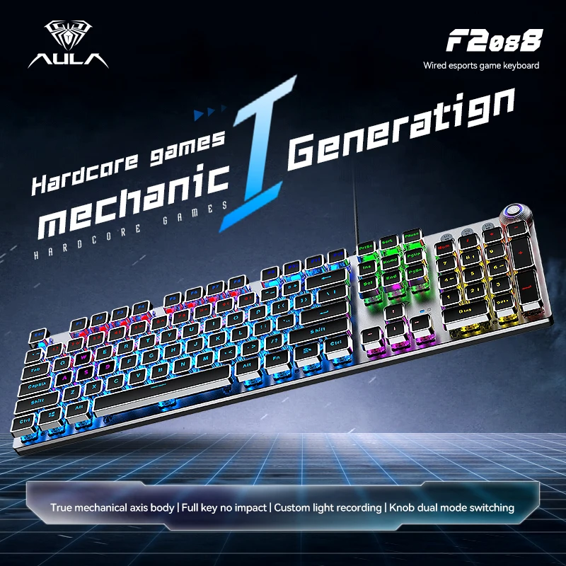 

AULA F2088 Retro Steampunk Mechanical Keyboard Green Axis with Hand Support Esports Game Desktop Computer Game Keyboard