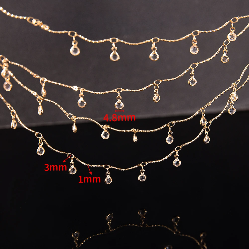 1M Clear Crystal Round Beaded Chains Non-slip Slender Curved Rollers Copper Chain for DIY Necklace Bracelet Cloth Jewelry Making