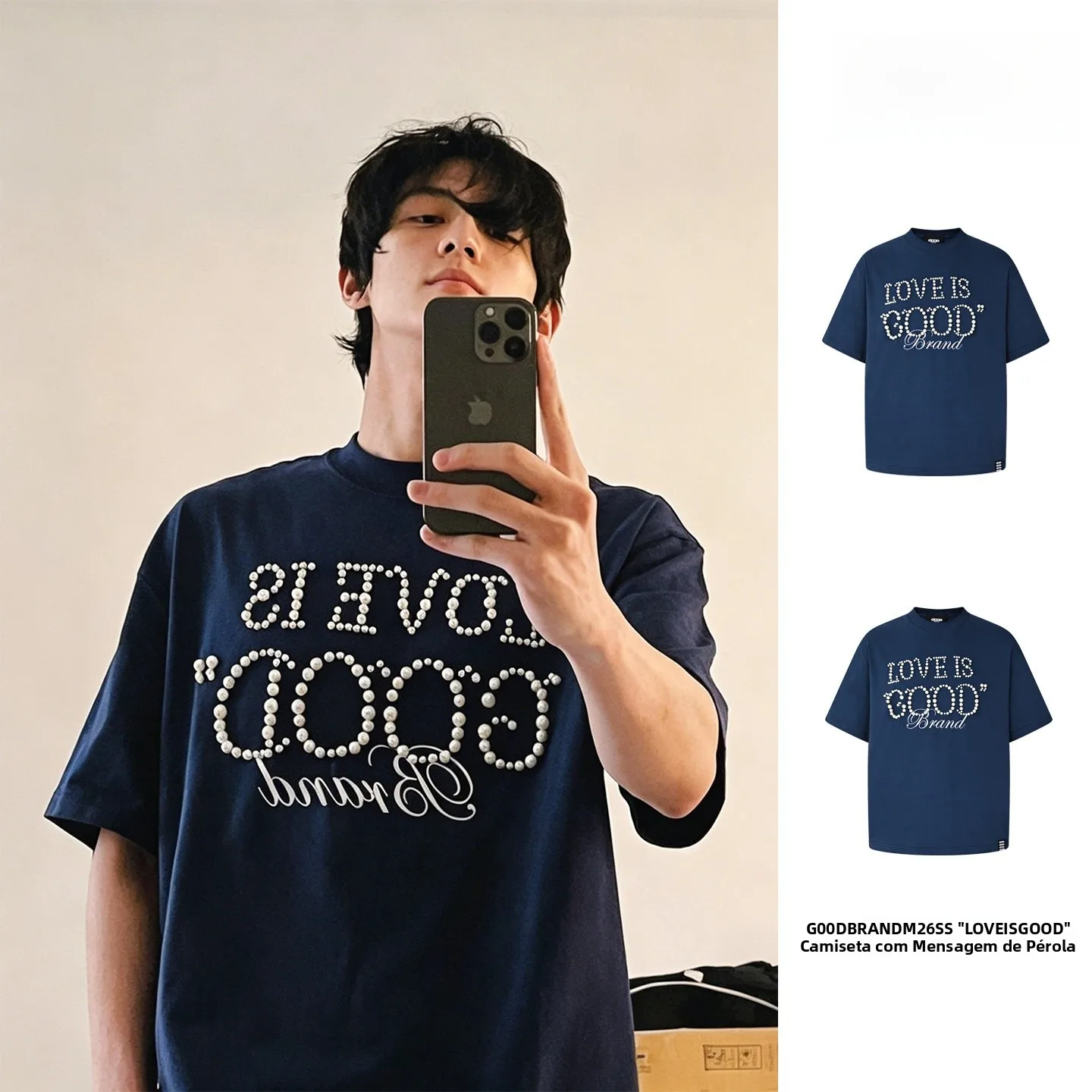 t-shirt-unisex-goodbrand-con-slogan-in-perle-manica-corta-comoda-e-traspirante-in-cotone-stile-casual-con-collo-rotondo