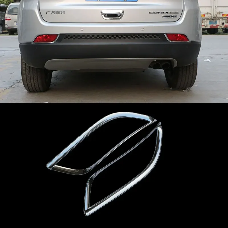 2pcs ABS Chrome Car Accessories Tail Foglight Bezel Trims Rear Bumper Fog Light Lamp Cover Trim for Jeep Compass 2017 -2023