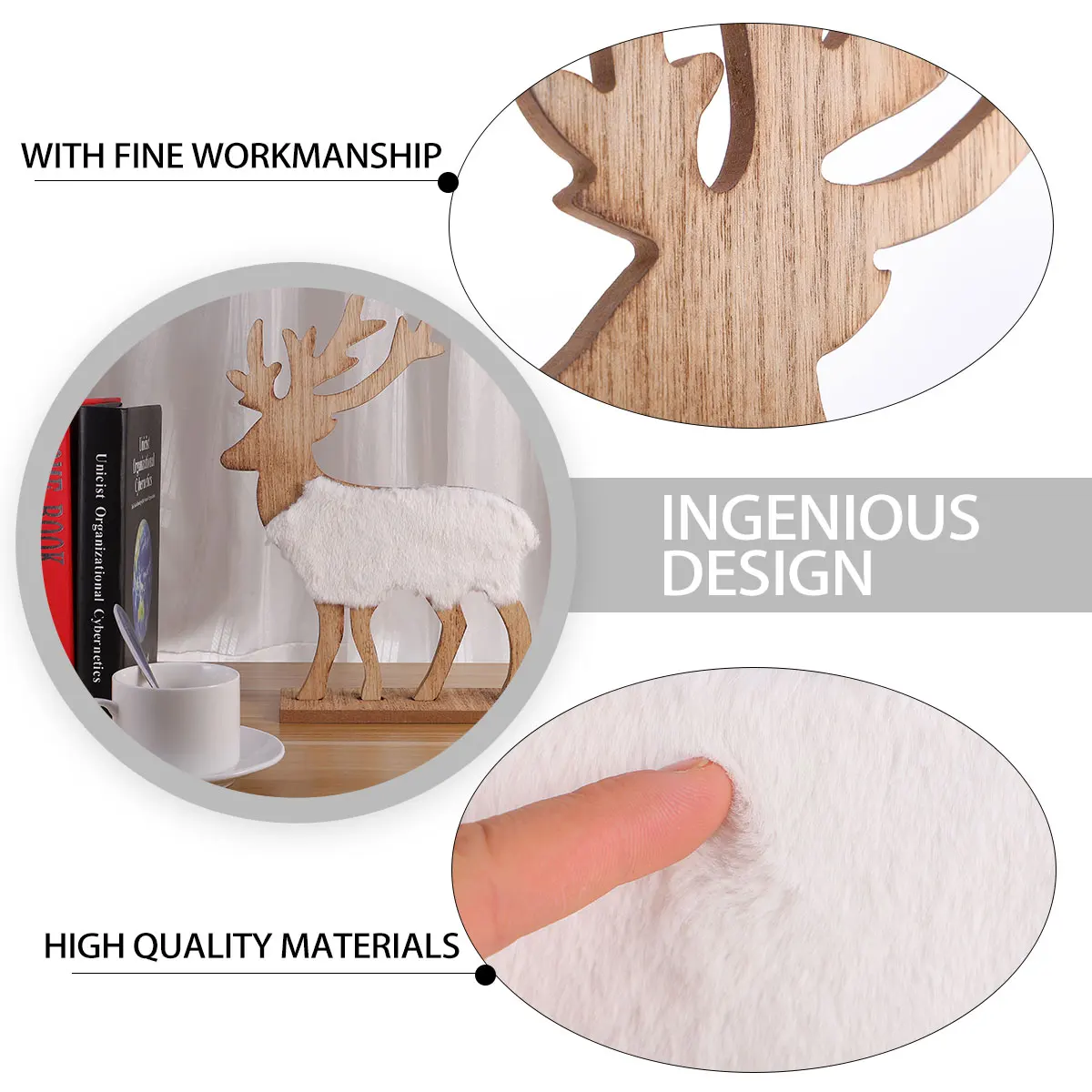 

Wooden Reindeer nament Xmas Elk Decor Stylish Beautiful Home Decoration Living Room Bedroom Office Party Christmas Gift Friends
