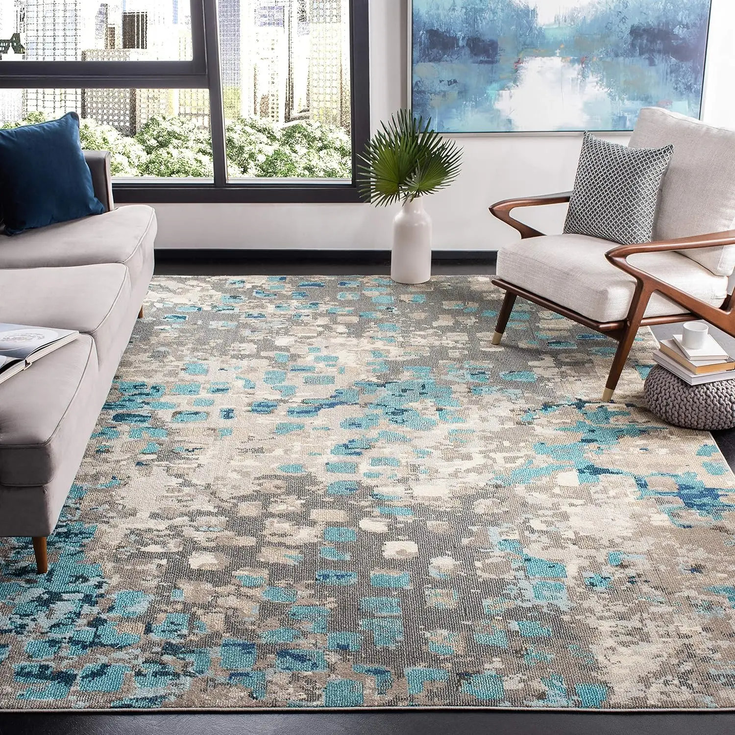 

Madison Collection Area Rug - 5'3" x 7'6", Boho Abstract Distressed Design, Ideal for High Traffic Areas in Living Room, Bedroom