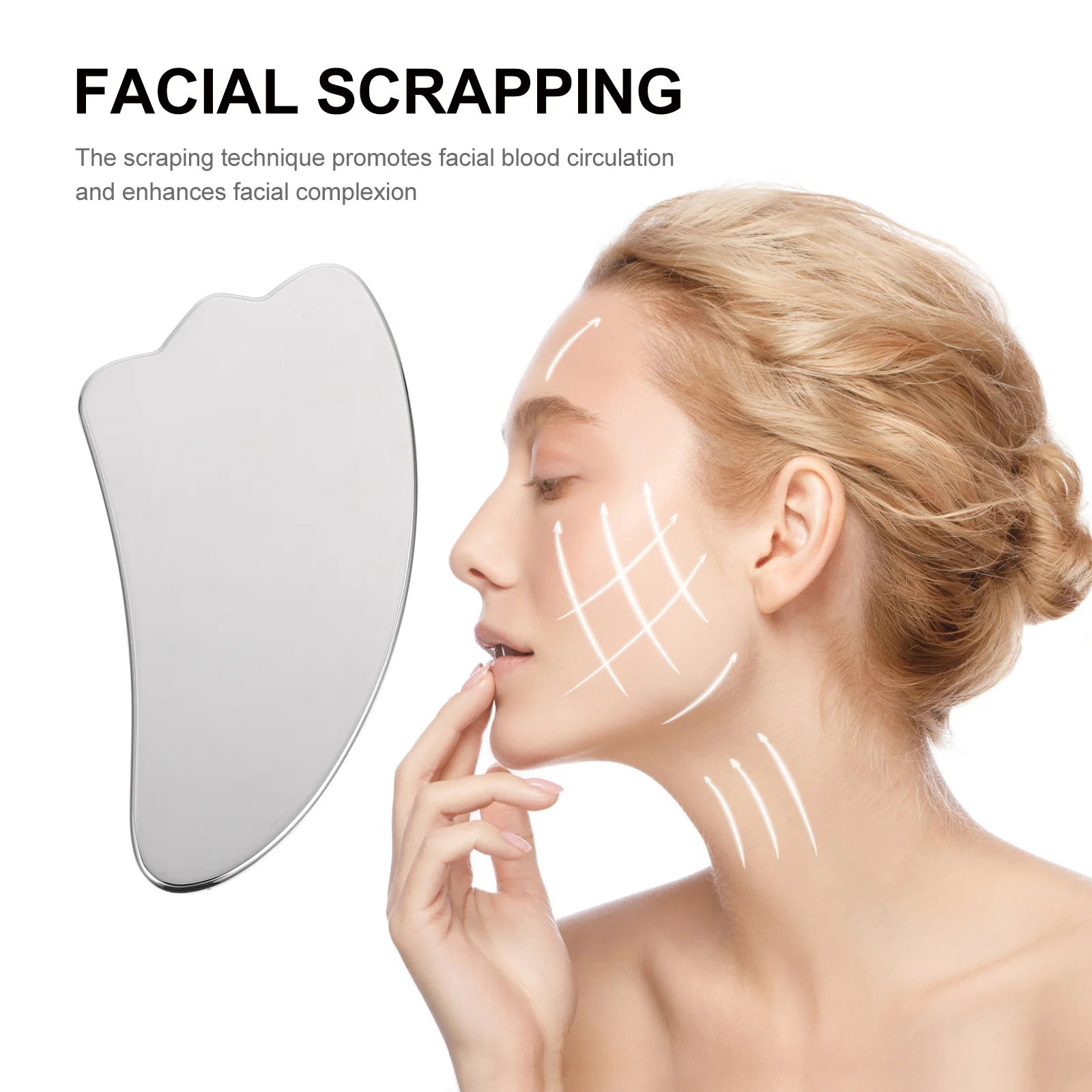 1pc durável de aço inoxidável ferramenta de massagem facial placa de raspagem de massagem facial raspador de rosto de aço inoxidável