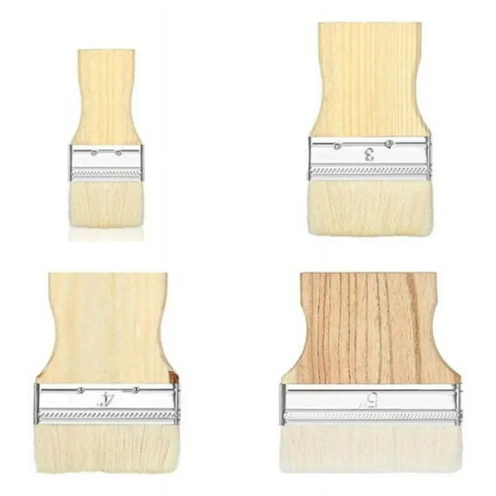 3/4Pcs Wooden Handle Flat Paddle Paint Brushes Multipurpose Easy to Clean Artist Painting Brushes Reusable 2/3/4/5in