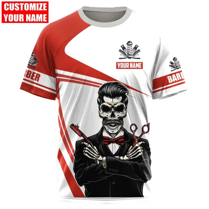 1 Piece Custom Your Picture  Summer Fashion Mens T Shirt Personalized Name Barber Skull 3D Printed Unisex Tshirt Street Casual S