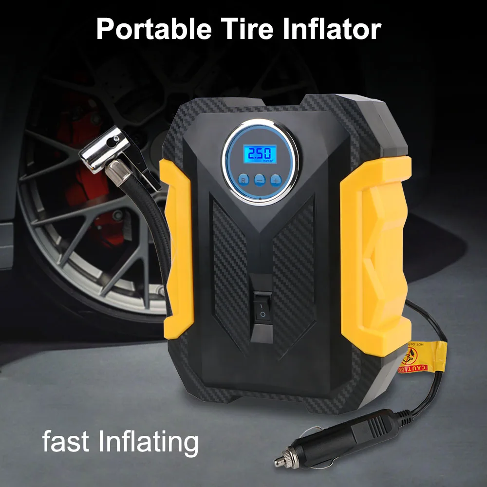 12V Digital Cigar Lighter Plug Air Pump With LED Light 150PSI 120W LCD Display Tire Inflator Portable Air Compressor