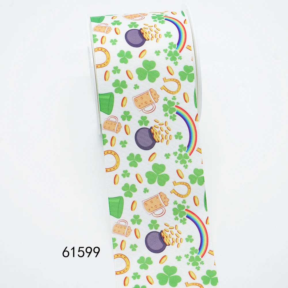 5 Yards St. Patrick's Day Lucky Clover Printed Grosgrain Satin Ribbons For Bows DIY Craft Decoration Packaging Supplies. 61598